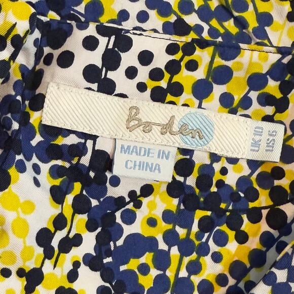 Boden Women’s 6 Blue Yellow Polka Dot Silk Blend Key Hole Short Sleeve Blouse - Picture 7 of 8
